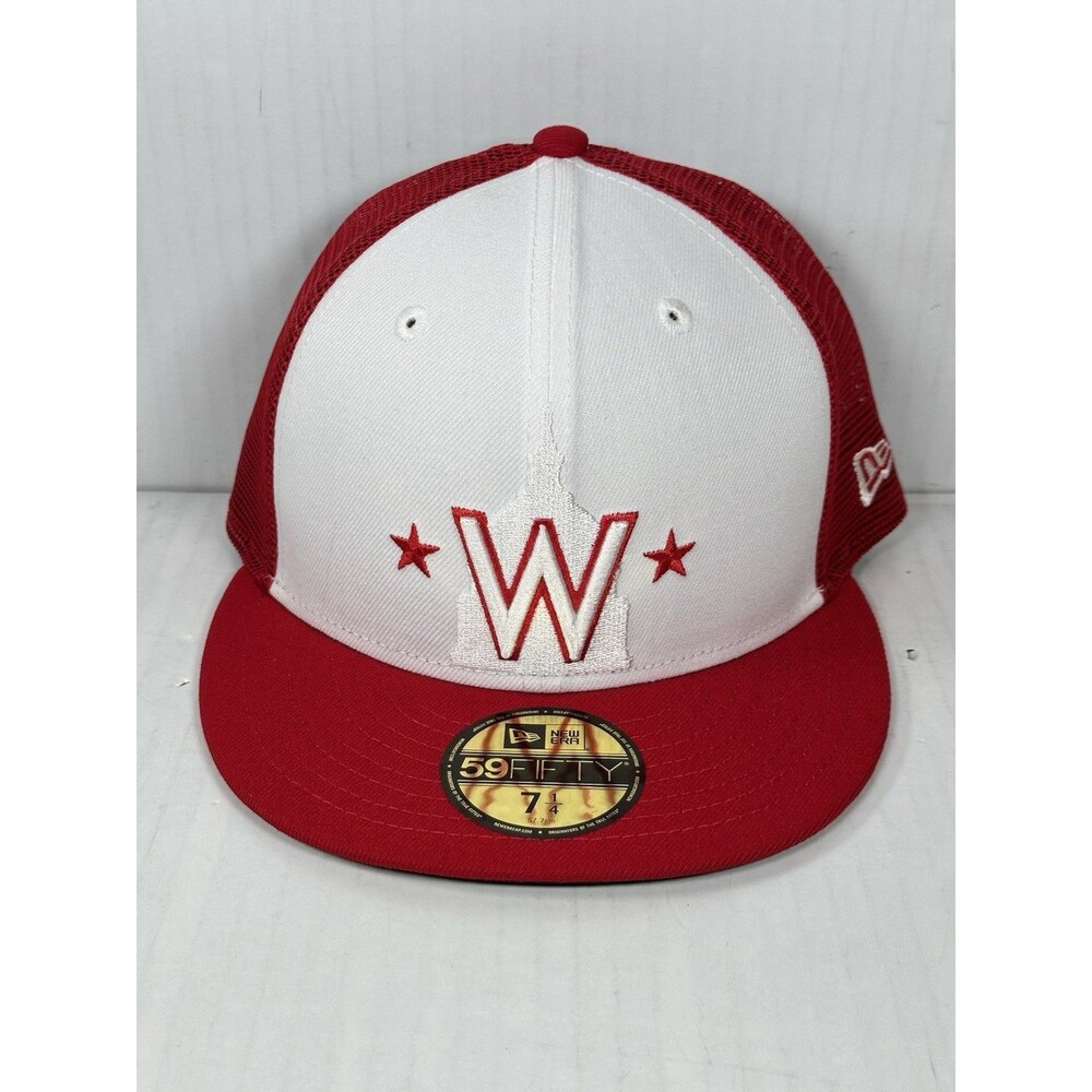 Size 7 1/4 New Era Washington Nationals Batting Practice White/Red 59FIFTY Hat